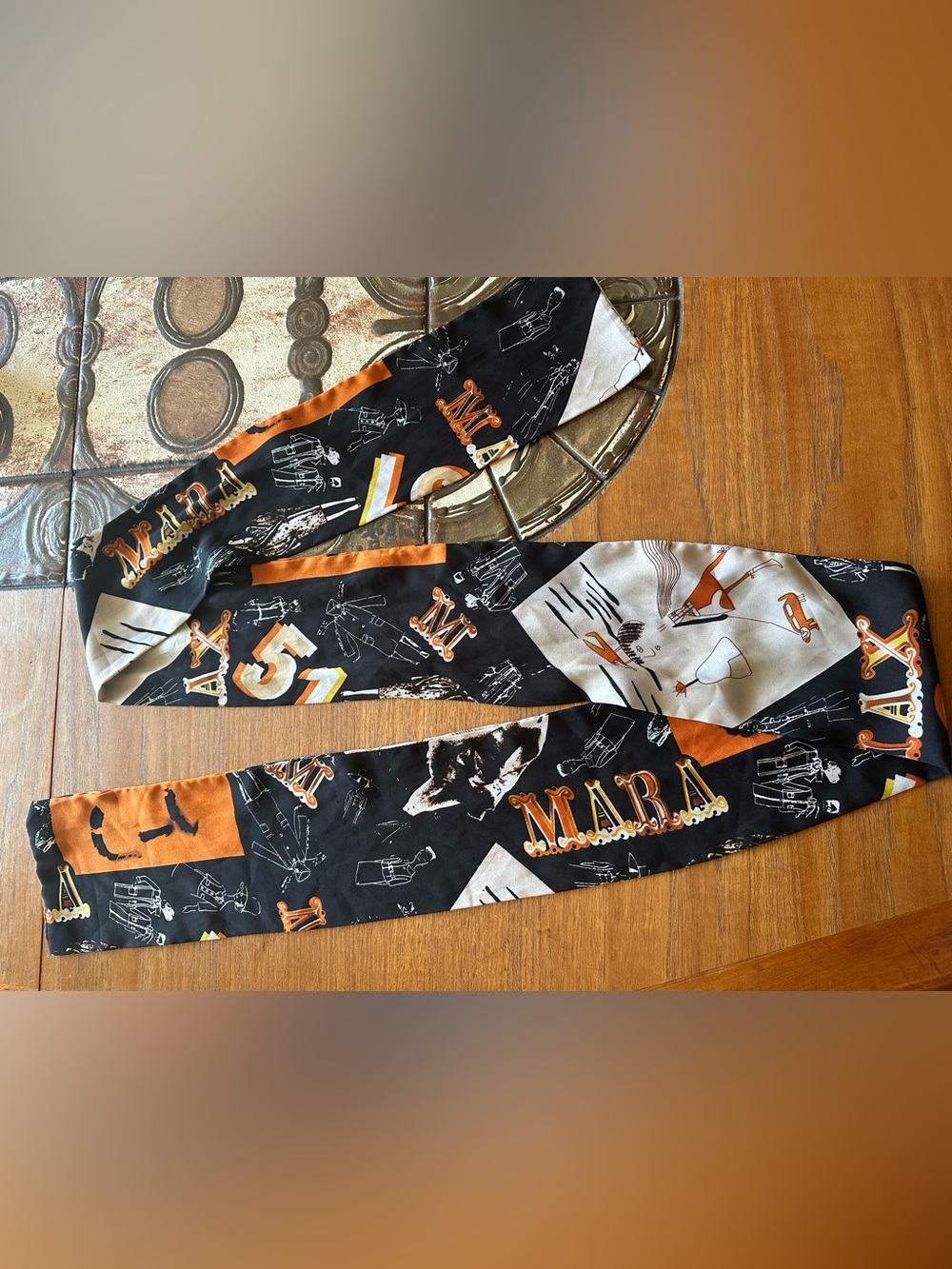 Vintage Max Mara Printed Scarf in Black & Orange Print